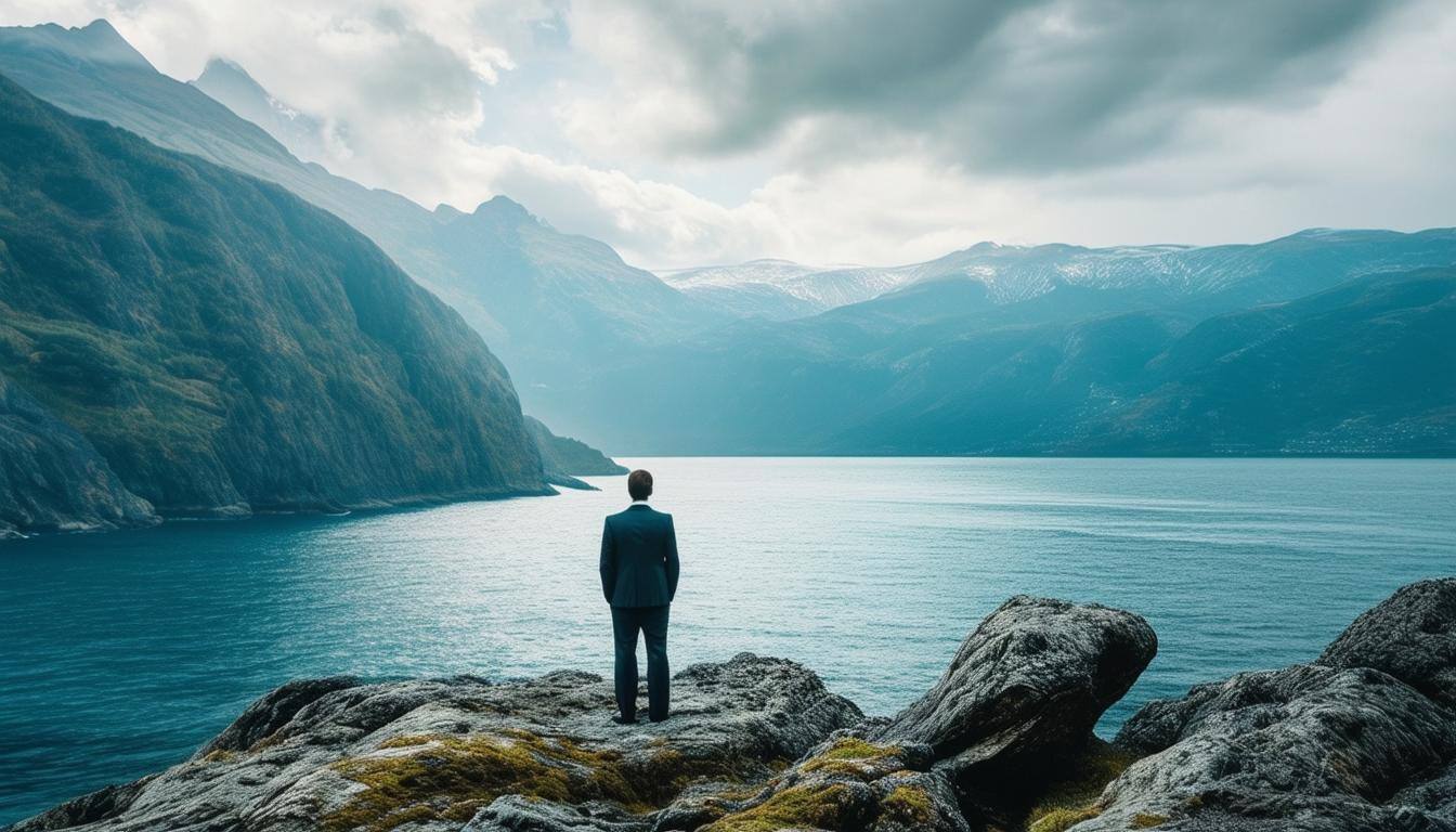 An inspirational picture with a person, a sea view and mountains for executives who are intentional about the impact they have and the legacy they lea-1